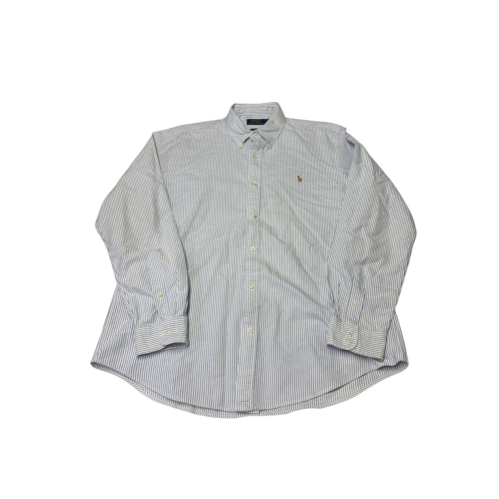 Polo Ralph‎ Lauren Mens XL Classic Fit Blue White Striped Button Down Shirt